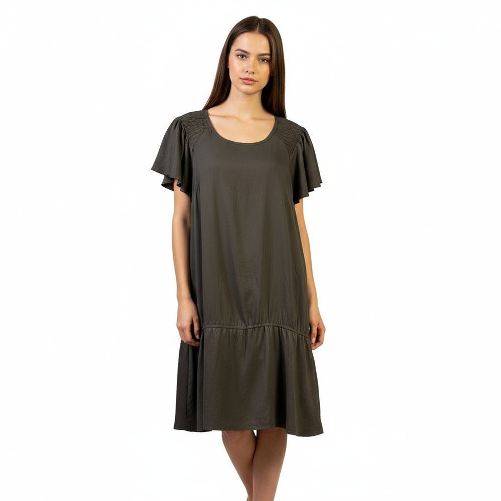 Threads Dress Womens Dark Grey Ruffle‎ Cap Sleeve Tiered Hem Casual Flowy Chic